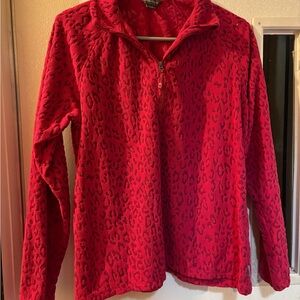 Eddie Bauer Red Leopard Print Quarter-Zip Pullover